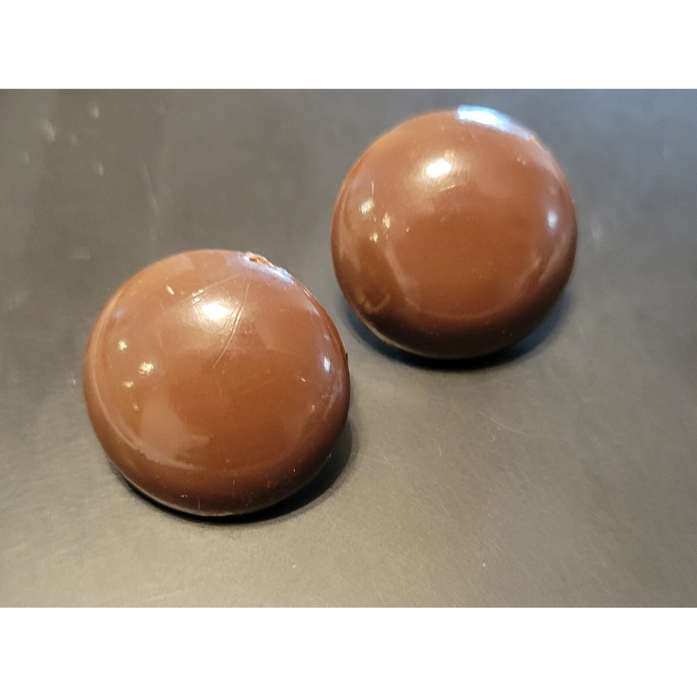 VINTAGE HONG KONG Chocolate BROWN And Gold ROUND CLIP-ON EARRINGS - SUPER Nice!